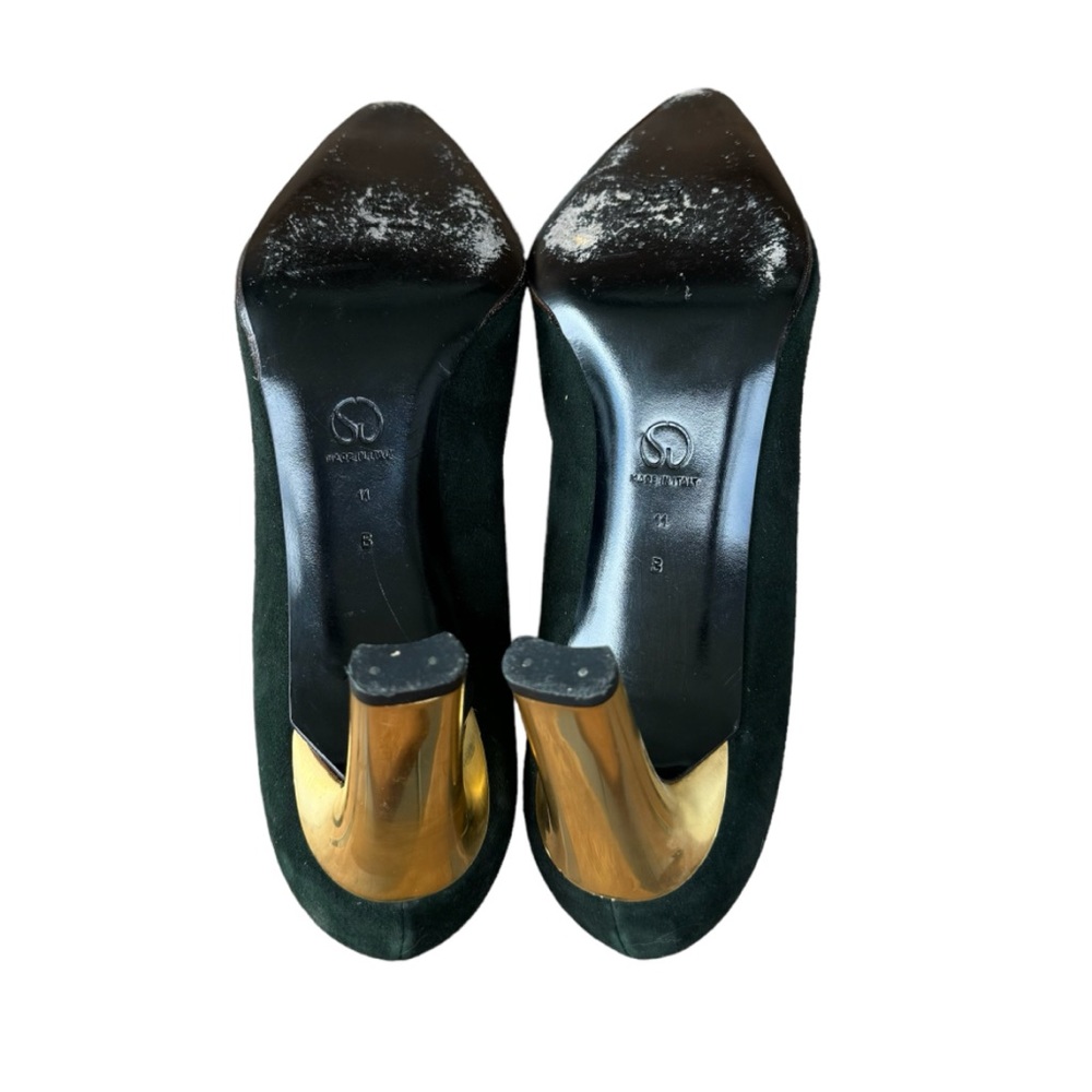 ST JOHN Womens Black Suede/Leather Made In Italy Gold Metal Toe/Heels Size 11 - Picture 6 of 7